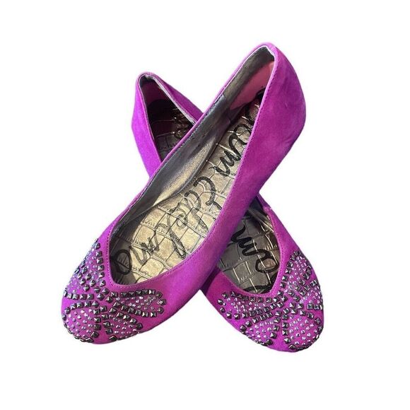 Sam Edelman Charleen Ballet Flats Shoes 6 M Studded Leather Suede Fuchsia - Picture 1 of 11